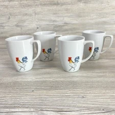 Set of 4 Corelle Country Dawn Chicken Mugs Square Colorful 12oz Discontinued