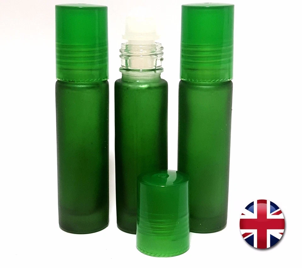 Green Frosted Glass Empty Roller Ball Aromatherapy Roll-on oil refill Bottles - Image 1 of 1