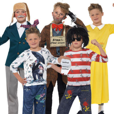 character dress up for birthday parties Official David Walliams Book Day Costumes Boys Fancy Outfit Kids Color:Ivory/Gold MONA DRESS - MISA Brown Satin Dress while the high