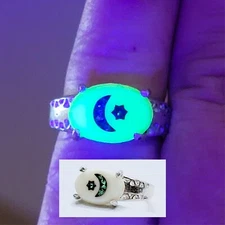 Sterling Uranium Glass Ring Moon Star Victorian Custard Glass 925 Silver