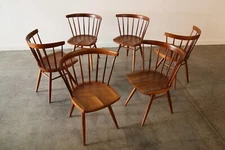 Set of 6 George Nakashima Studio Straight Back Chairs Solid Cherry