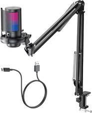 Gaming Microphone PC RGB with Arm for Streaming Podcast Studio USB One-Click Mute