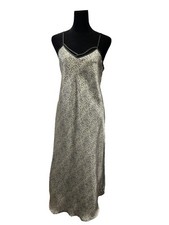 Vintage Cinema Etoile Liquid Satin Leopard Long Midi Slip Dress Nightgown Small