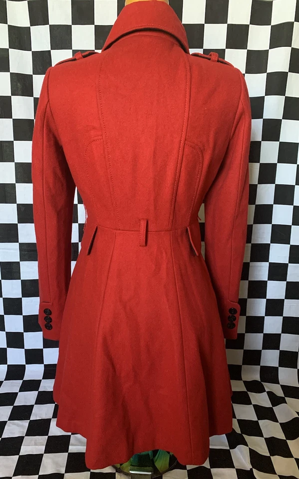 GUESS Logo ROJO Lana Doble Pecho Falda Chaquetón Vestido Abrigo Chaqueta Militar M Foto 3 de 4