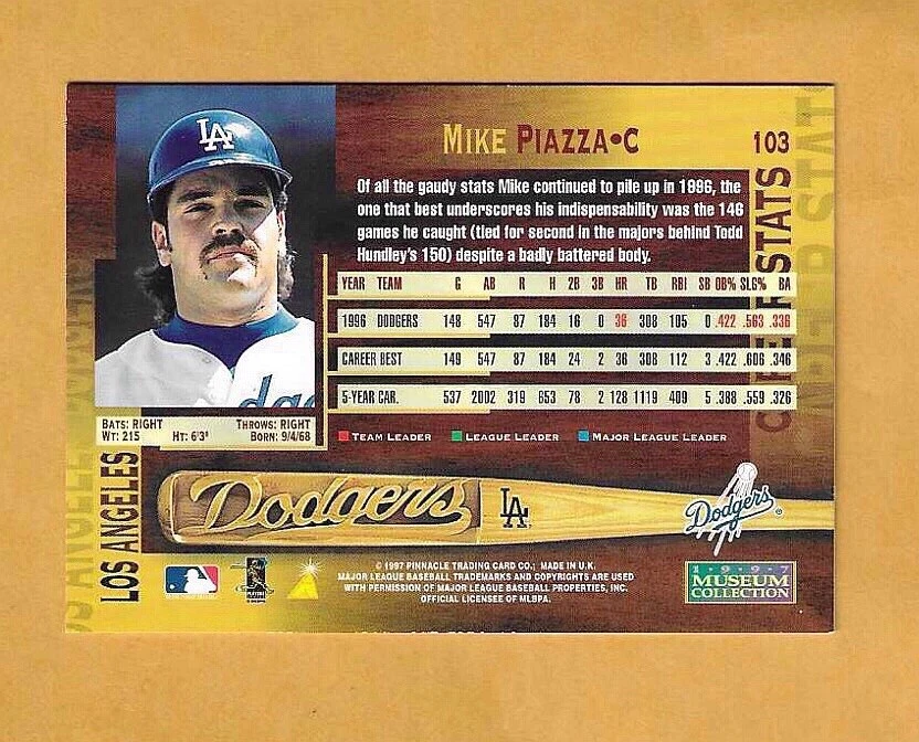 1997 Pinnacle Museum Collection - Mike Piazza #103 - Image 2 of 2