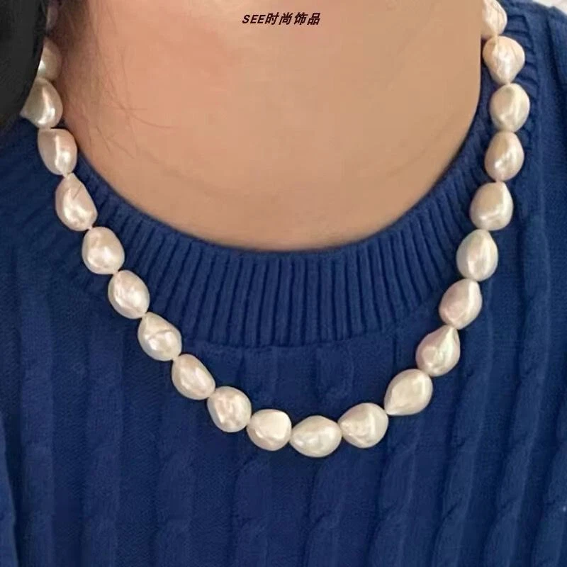 Precioso collar de perlas blancas barrocas del mar del sur de 8-9 mm 19 pulgadas 925s(t) Foto 2 de 3