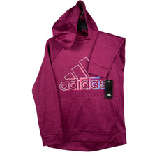 Adidas Girls XL 16 Youth Hoodie Poly Tech Fleece Purple Magenta Silver NEW