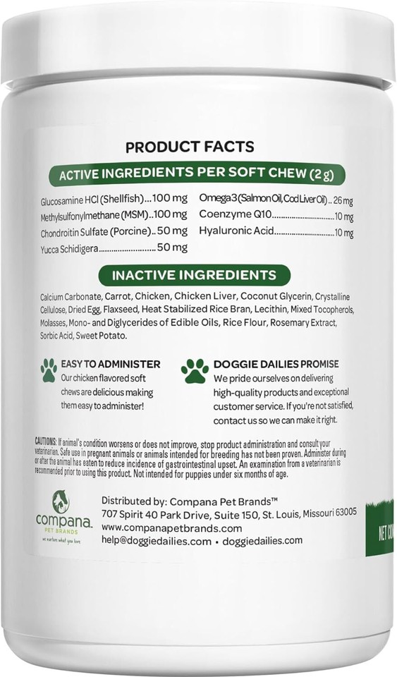 Doggie Dailies Glucosamine for Dogs 225 Chews Joint Supplement for