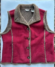 L.L. Bean Garnet Faux Suede & Sherpa-lined Vest, OBCU2 ~ Petite XL