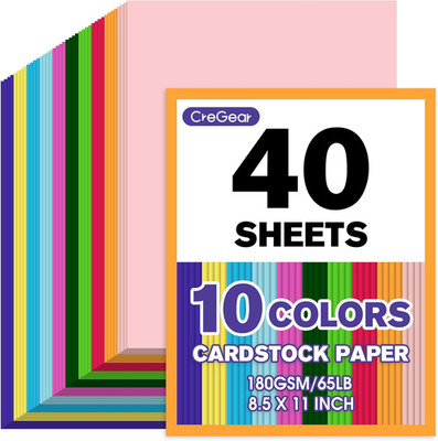 40 Sheets Colored Cardstock Printer Paper 8.5 X 11, 10 Assorted Colors Card Stoc