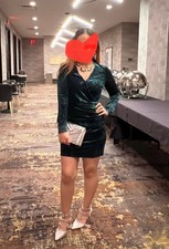 Women’s MANGO dark green velvet long sleeve dress stretchy material size small
