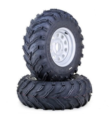 LIBRA 25X10-12 ATV Tire Wheel Assembly with 4-110 PCD 5+2 Silver Wheel,SET 2
