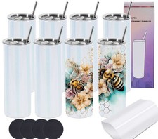 Glitter Sublimation Tumblers 20 Oz Skinny Straight, 8 Pack Sublimation Glitte...