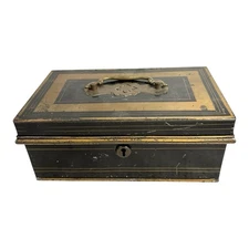 Antique Newton Shakespeare & Co Tole Metal Cash Box or Document Box