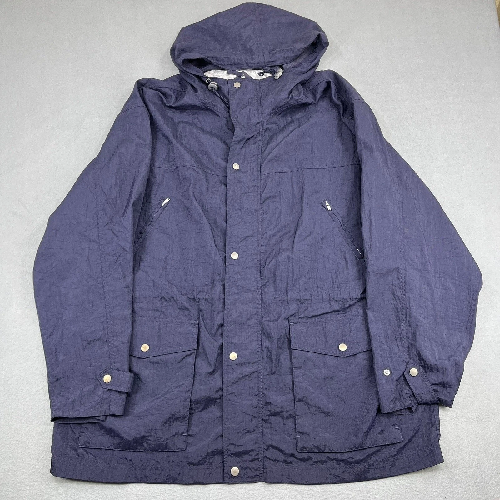 Woodlake Sport Mens XL Hooded Parka Jacket Navy Blue Full Zip Utility Pockets