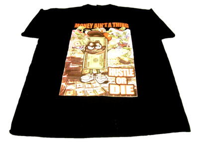 Metro Mens Unisex Black Short Sleeve ''Hustle or Die'' Graphic T-Shirt-Sz. XL-NWOT