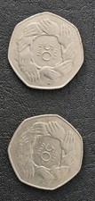 2 x1973 CIRCULATED 50p EEC "HANDS" large old style Fifty Pence coin Elizabeth II