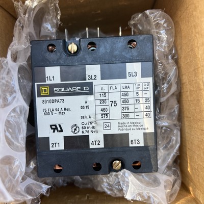 Square D Contactor 8910DPA73 3 pole 600v 75 amp with 277v Coil CON147 Read Disc