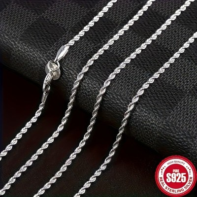 1pc Durable 925 Sterling Silver Twisted Rope Chain for Daily Wear & Everyday Use