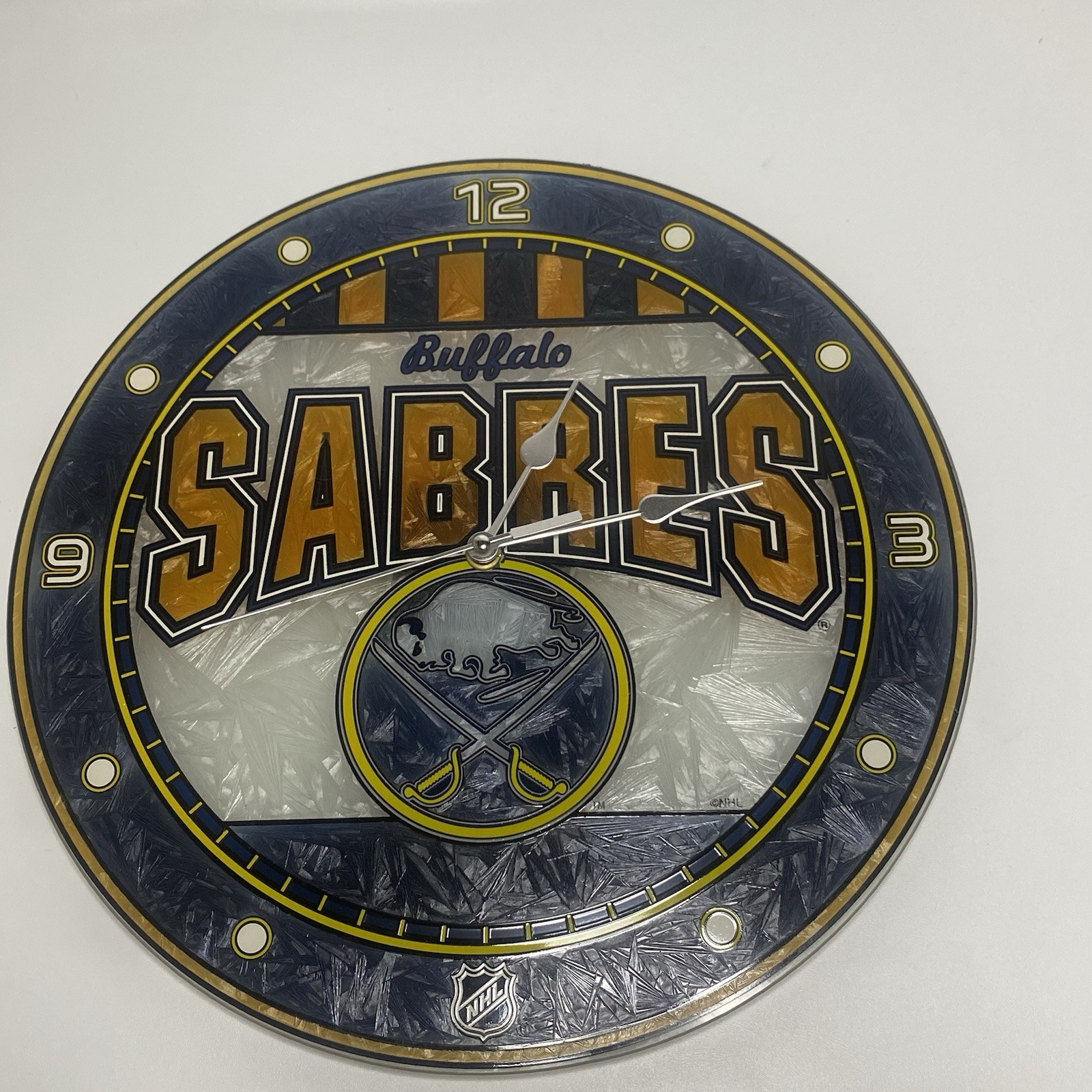 Buffalo Sabres NHL Stained Glass Art Wall Clock. Works Man Cave Bar 12”