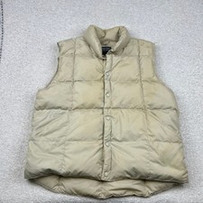 Lands End Mens Vintage Goose Down Puffer Vest Beige Snap Front Size M 38-40