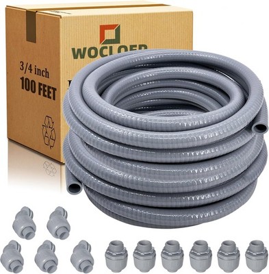 3/4'' 100Ft Liquid Tight Conduit Kit Flexible Electrical Conduit with Straight An