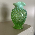 1940s Fenton Glass Hobnail Lime Green  Opalescent UV Reactive Flared Bud Vase