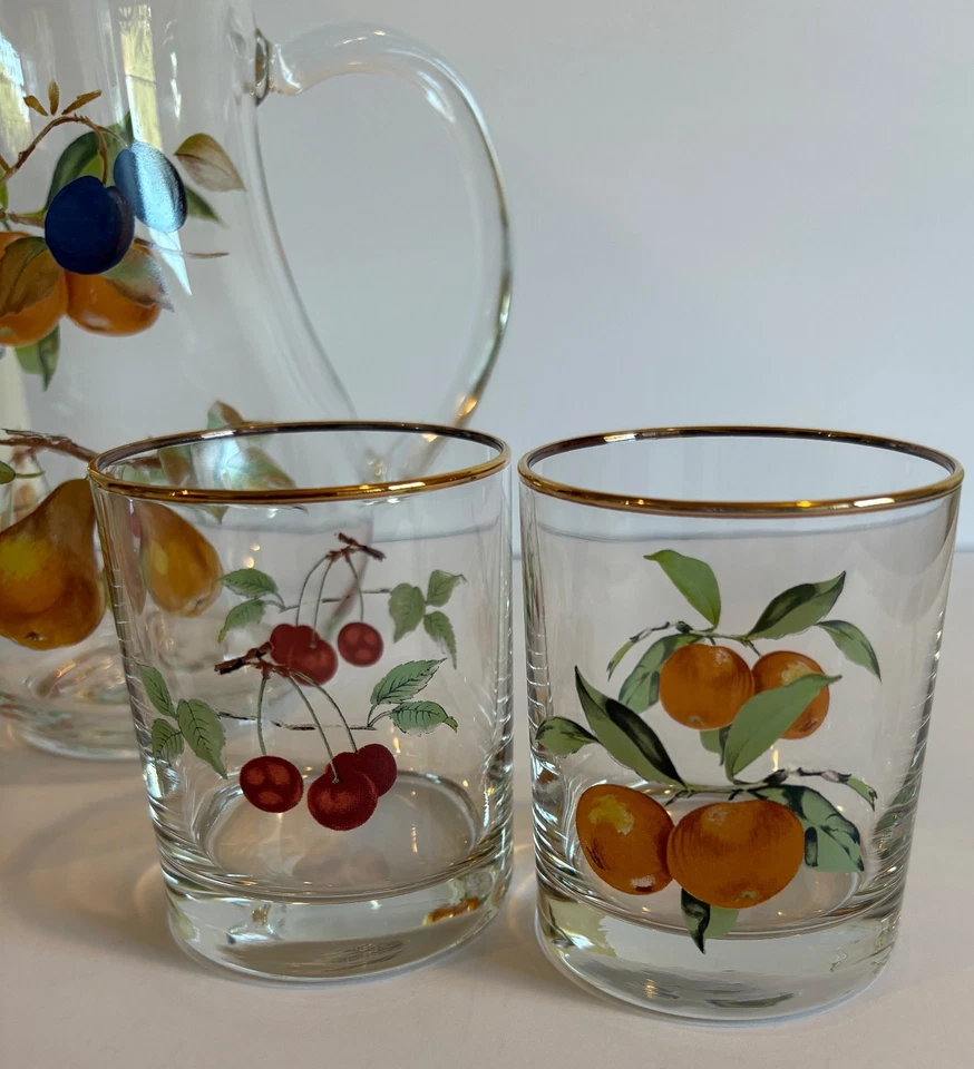 JUEGO DE BEBIDAS ROYAL WORCESTER EVESHAM JARRA Y 4 VASOS ROCAS WHISKY O O.J. Foto 3 de 4