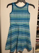 Arizona Jeans Co Dress Girls L 14 Round Neck Flare Dress Blue Green New No Tag