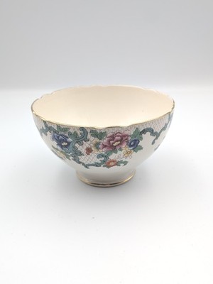 Royal Cauldon Victoria Floral Scalloped Rim Zuckerdose Vintage China Goldrand