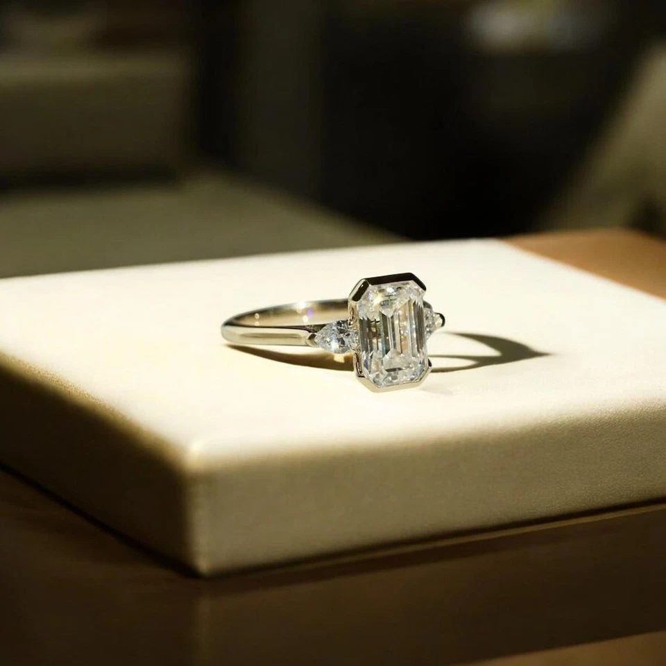 Bague De Fiançailles Moissanite 2,50 CT En Or Jaune 14k Avec Taille Radieuse - Photo 4/4