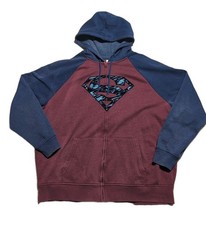Superman Men  s 2XL Full Zip Fleece Lined Hoodie Jacket Heather Red Blue Pockets