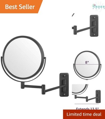 Wall Mounted Makeup Mirror Black 8-Inch 5X-1X Magnification Space Saving
