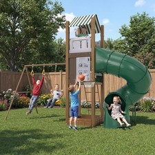 All in 1 Outdoor Backyard Swing Sets Playset for Toddlers, Galvanized Steel PE