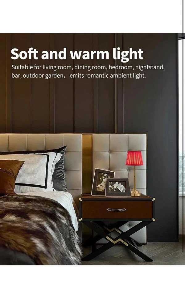 Juego de 2 Lámparas de Mesa LED Inalámbricas KDG, Lámparas de Escritorio Portátil con Pantalla de Tela Rojo Foto 3 de 4