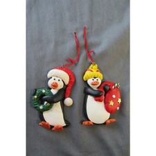 Polymer Clay Penguins Christmas Ornaments Set Of 2