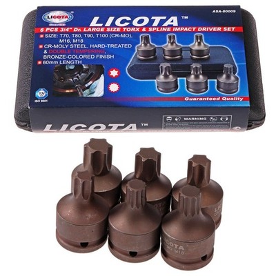 Torx Bit Set Spline 3/4'' LICOTA 6-tlg. Set Nüsse Bits Satz Bit CRMO Stecker