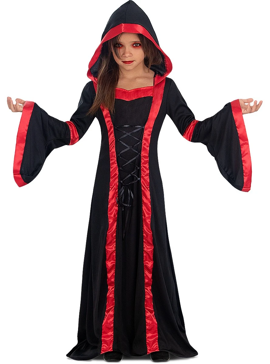 TOYSCENTER - HALLOWEEN 2023 - Abito Vampira per Bambina (7-10 Anni) con Collo e Choker - Costume Halloween in Busta Stampata