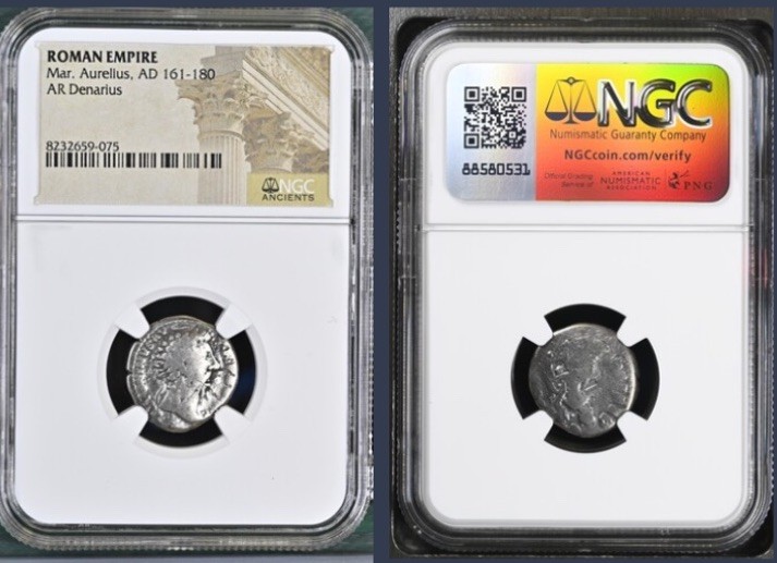 Emperor Marcus Aurelius Silver Denarius 161-180AD NGC Genuine Roman Coin