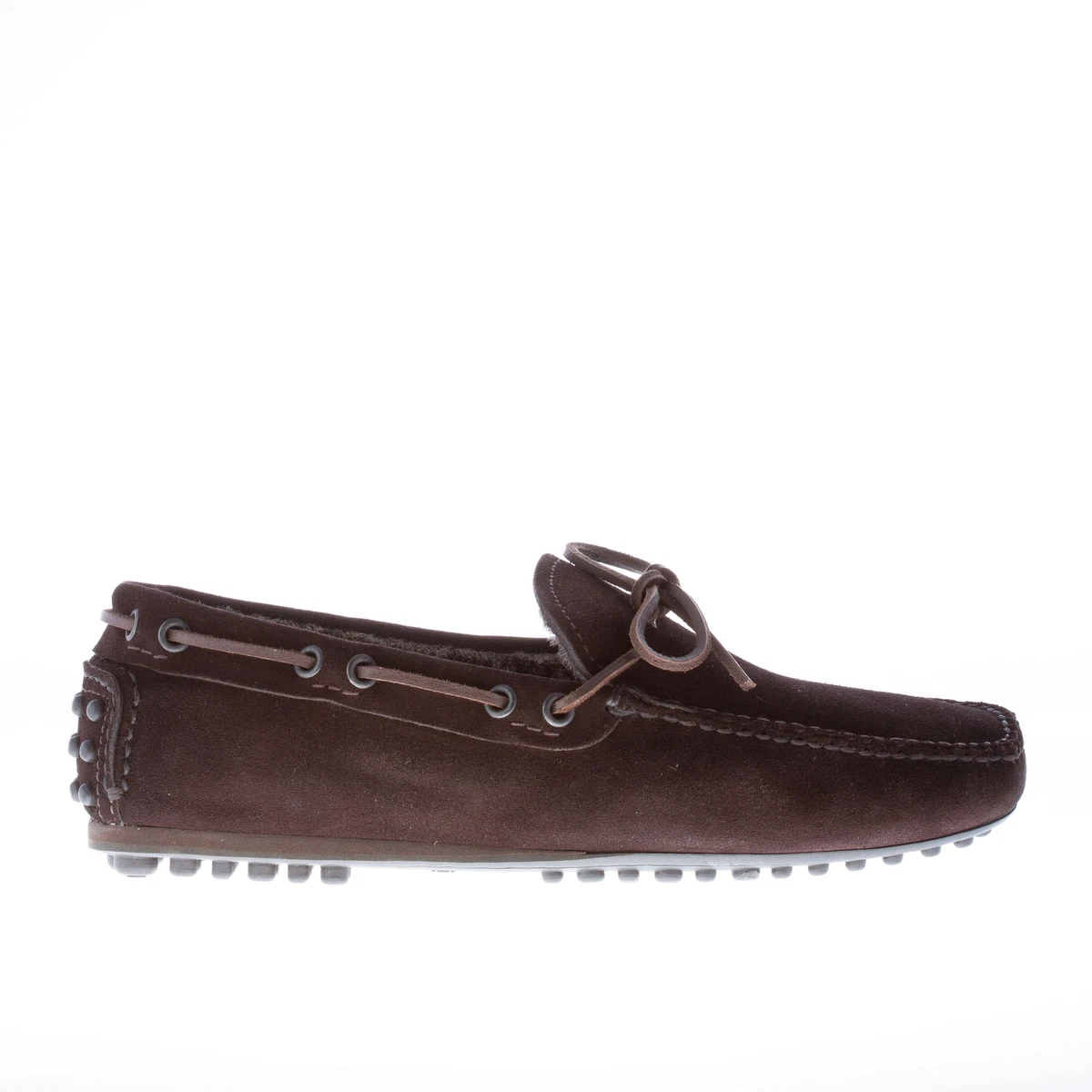 CAR SHOE men shoes Dark brown suede fur lined tie front loafer