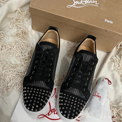 Christian Louboutin Louis Junior Spikes Orlato Flat Black Low Top Sneakers  43 10