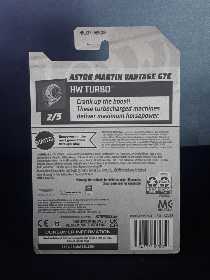 Hot Wheels Error Gulf Aston Martin Vantage GTE Negro Rueda Trasera 2023 Estuche E Foto 2 de 4