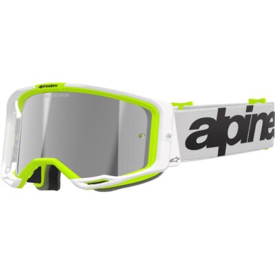 Alpinestars Crossbrille Vision 8 Wordmark - White/Fluo Yellow, Mirror Silver