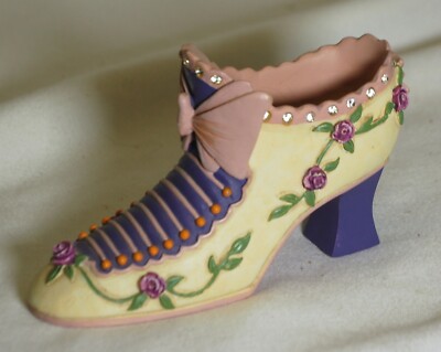Victorian Style High Heel Shoe Rhinestone Trim Multi Color Resin