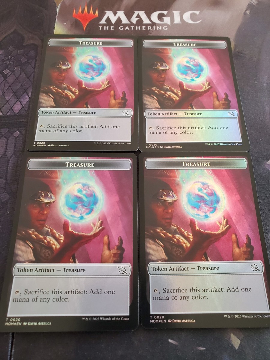 Mtg. 4x Treasure (0020) Double-Sided Tokens. Foil. March Of The
