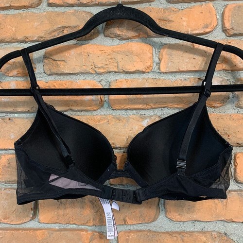 Victoria's Secret Push Up Bra Womens Size 34C Black Gold Plaid Lined Demi Padded - Picture 3 of 5