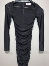 Tiger Mist Womens Black Solid Long Sleeve Square Neck Short Body Con Party Dress