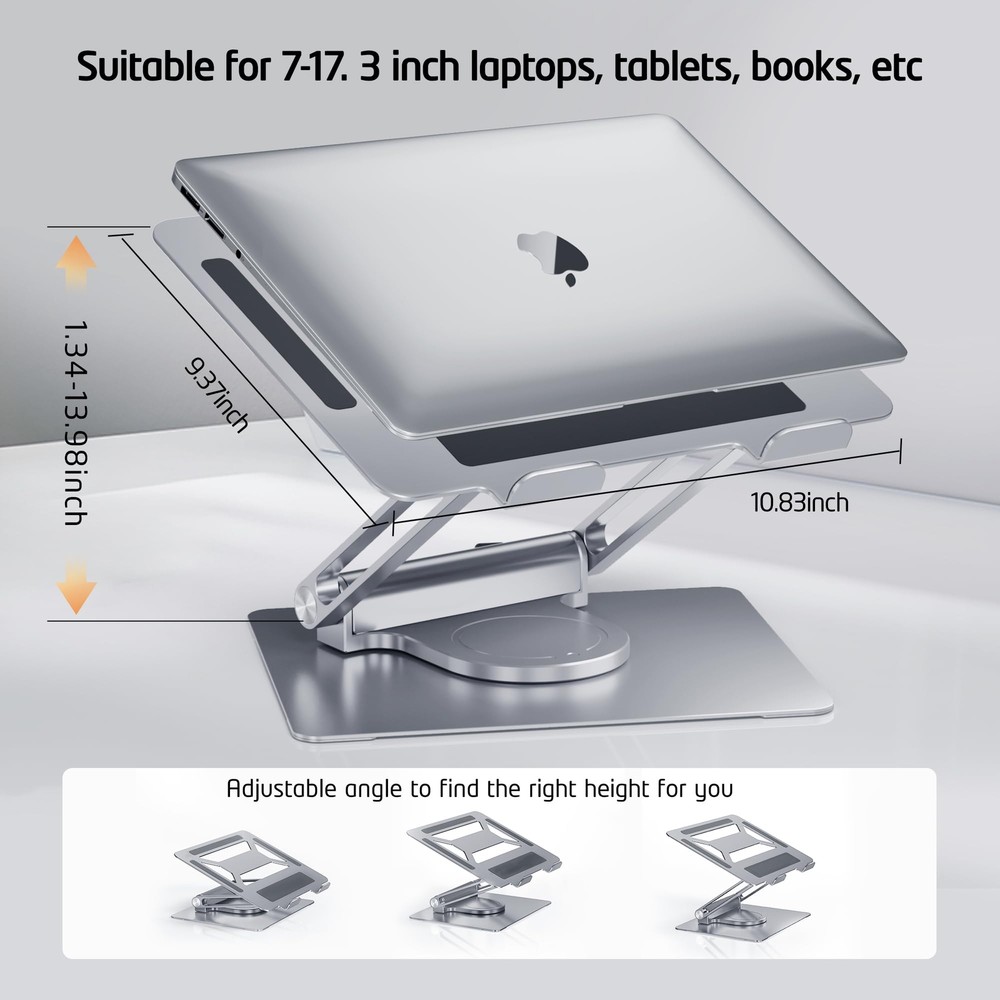Adjustable Aluminum Laptop Stand with USB-C and USB-A Ports for Desk