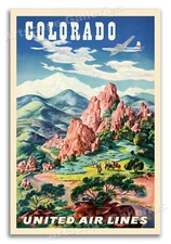 Colorado Springs 1950s United Airlines Vintage Style Travel Poster - 16x24