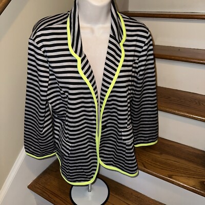 Olsenboye Jersey Blazer Black Gray Striped 80s Bright Yellow XL 4 CHARITY f280